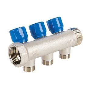 Distribuitor robinet, 3 iesiri, racord 1, albastru
