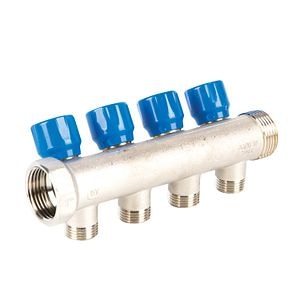 Distribuitor robinet, 4 iesiri, racord 1, albastru