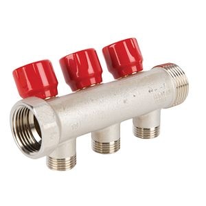 Distribuitor robinet, 3 iesiri, racord 1, rosu