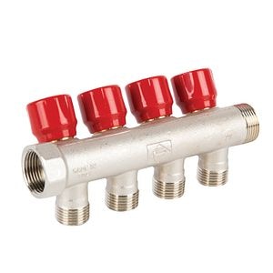 Distribuitor robinet, 4 iesiri, racord 3/4, rosu