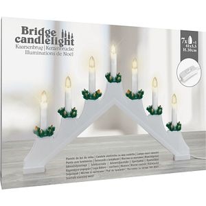 Decoratiune Sfesnic cu 7 lumanari LED, 41 x 30 cm, polipropilena, alb, lumina alb cald