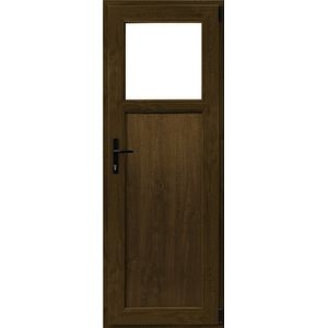 Usa termopan PVC exterior, batanta, cu geam, 6 C, 1/3, maro, stanga, simpla deschidere, 88 x 205 cm • Aplast