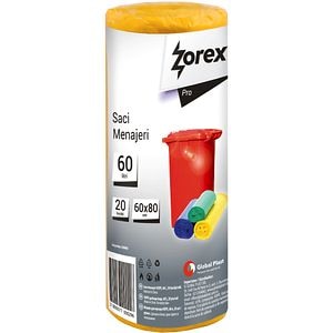 Saci menajeri ZOREX Pro GSM60, 20 bucati, 60 l, galben