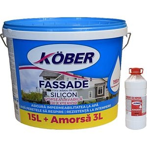 Pachet Vopsea exterior KOBER Fassade, 15L + Amorsa, 3L