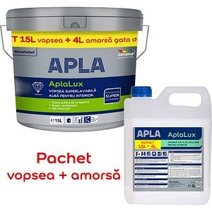 Set Vopsea superlavabila APLA AplaLux, alb, 15 L + Amorsa APLA AplaLux, 15L