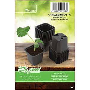 Ghiveci rasaduri City Creen, plastic, 6 x 6 cm, 40 bucati, negru