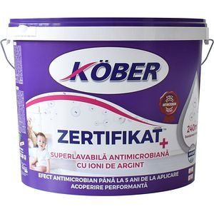 Vopsea lavabila Kober Zertifikat Plus, cu ioni de argint, alb, 15L