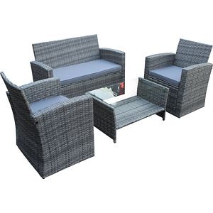 Set mobilier gradina, gri, ratan, 4 persoane, 4 piese, masa + canapea + 2 scaune, include perne • Home Decor