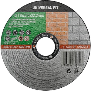 Disc taiere piatra Universal Fit, 115 x 2.5 mm, negru