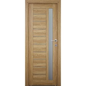 Usa interior Siret, cu geam, reversibila, MDF, 88 x 203 cm, galben inchis