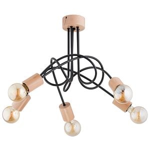 Plafoniera, 5 x 60 W, negru, otel si lemn • Alfa Tango