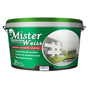 Vopsea lavabila Adeplast Mister Weiss, alb, 3 L, Interior