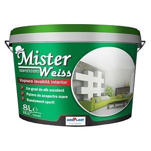 Vopsea lavabila Adeplast Mister Weiss, alb, 8 L, Interior