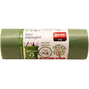 Saci menajeri pentru colectarea deseurilor din sticla ZOREX Pro, 10 buc, 60 l, verde