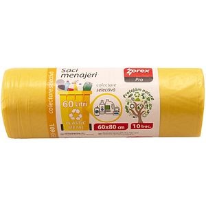 Saci menajeri pentru colectarea deseurilor din plastic si metal ZOREX Pro, 10 buc, 60 l, galben