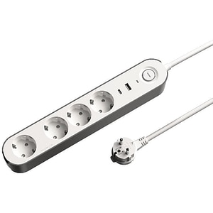 Prelungitor JACOBSEN, 4 prize Schuko, 2 porturi USB, alb/gri