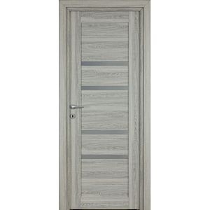 Usa de interior cu geam, gri, reversibila, mdf, 203 x 78 cm, toc inclus • Bella