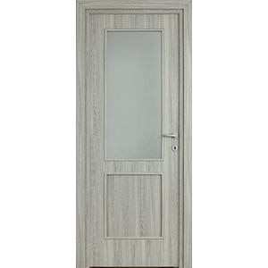 Usa de interior cu geam, gri, reversibila, mdf, 203 x 78 cm, toc inclus • Karpat