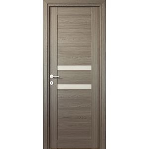 Usa de interior cu geam, antracit, reversibila, mdf, 203 x 88 cm, toc inclus • Tisa