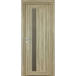 Usa de interior cu geam, maro, reversibila, mdf, 203 x 88 cm, toc inclus • Maya