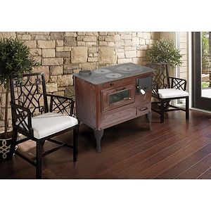 Soba cu plita de gatit, pe lemne, tip stanga, tabla emailata, 6 kW, maro, 43,6 kg, 80 x 75 x 43,7 cm  Evotools Andra