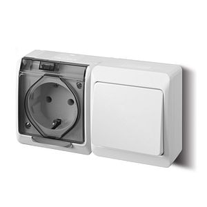 Intrerupator + priza simpla cu capac transparent IP44 • Hermes