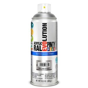 Vopsea spray acrilica pe baza de apa, aluminiu alb RAL 9016, 400 ml • Pintyplus Evolution