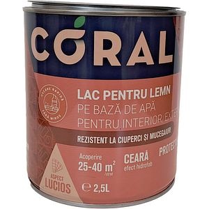 Lac pentru lemn Coral, pe baza de apa, olive, 2.5 l