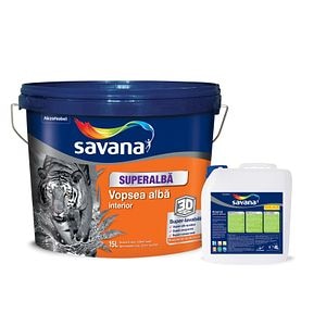 Vopsea lavabila 3D activ + amorsa, interior, culoare alb, 15 L  4 L • Savana