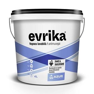 Vopsea lavabila Evrika, alb, 4 L, baie si bucatarii, antimucegai