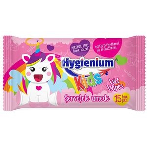 Servetele umede antibacteriene HYGIENIUM Kids Unicorn Pink, 15 bucati