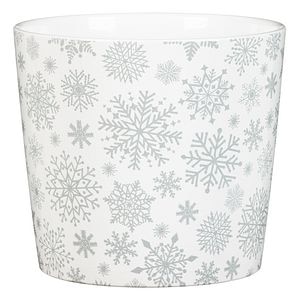 Ghiveci, rotund alb cu fulgi zapada argintii, 11 cm • Scheurich