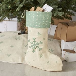 Decoratiune Craciun Soseta pentru cadouri cu stelute, crem-verde