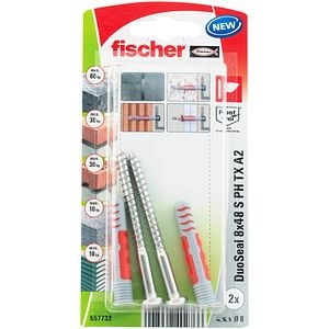 Set de 2 dibluri duopower 8x48 mm cu holsurub de inox A2 pentu fixari etanse in zone constant umede • Fischer