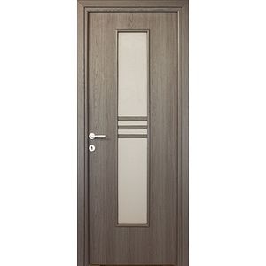Usa de interior cu geam, antracit, reversibila, mdf, 203 x 68 cm, toc inclus • Karpat