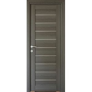 Usa de interior cu geam, antracit, reversibila, mdf, 203 x 68 cm, toc inclus • Tarra