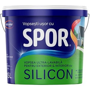 Vopsea ultra-lavabila cu silicon SPOR, interior/exterior, alb, aspect mat, 15 l