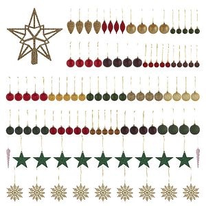 Set globuri brad traditionale, 100 bucati, multicolor