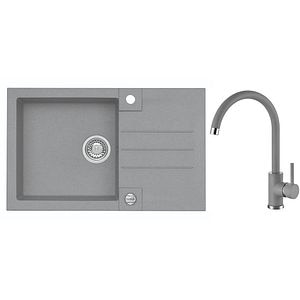 Pachet chiuveta ALVEUS Rock 130, 1 cuva, picurator reversibil, compozit + baterie, gri