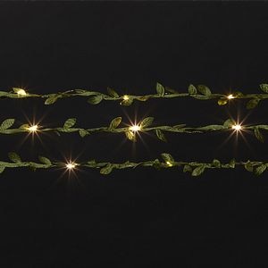 Instalatie Craciun frunze artificiale 20 LED-uri, 2.2 m, pe baterie, verde, lumina alb cald