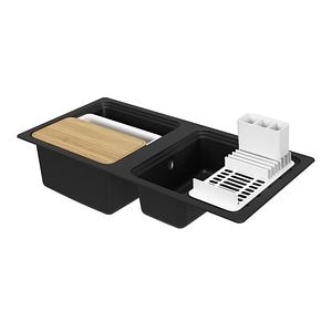 Chiuveta bucatarie GOODHOME Romesco, 1 1/2 cuve, otel inoxidabil, accesorii, negru