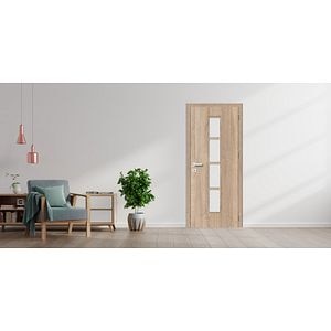 Usa de interior cu geam, gri, dreapta, mdf, 206 x 68 cm, toc inclus • Olga