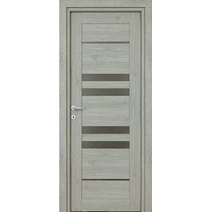 Usa de interior cu geam, gri, reversibila, mdf, 203 x 78 cm, toc inclus • Rino