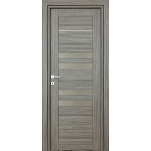 Usa de interior cu geam, gri, reversibila, mdf, 203 x 78 cm, toc inclus • Rino