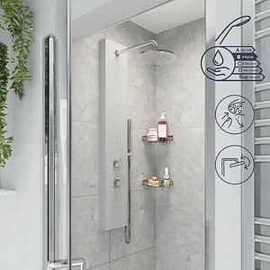 Panel dus GOODHOME Tanvia, hidromasaj, baterie monocomanda, 120 cm, gri