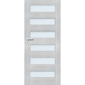 Usa de interior cu geam, gri, stanga, mdf, 206 x 68 cm, toc inclus • Trame