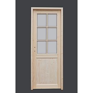 Usa de interior cu geam, natur, stanga, brad, 205 x 88 cm, toc inclus • Minerva