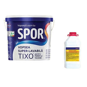 Vopsea lavabila, interior, alb, 15L + amorsa, 5L • Spor Tixo