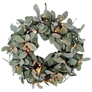 Coronita Artificiala 20 LED-uri, D50 cm, ratan si plastic, verde/alb