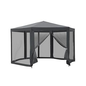 Pavilion/foisor gradina, hexagonal, gri, 200 x 250 cm, pereti laterali tip plasa anti-insecte